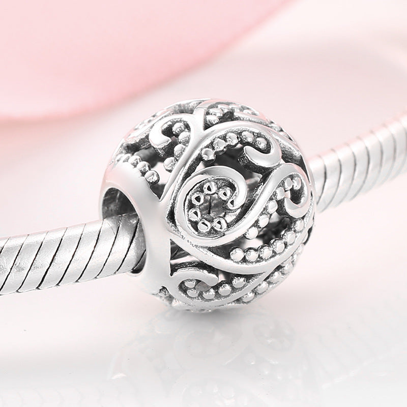 S925 Sterling Silver Hollow Scrollwork Beaded Pendant