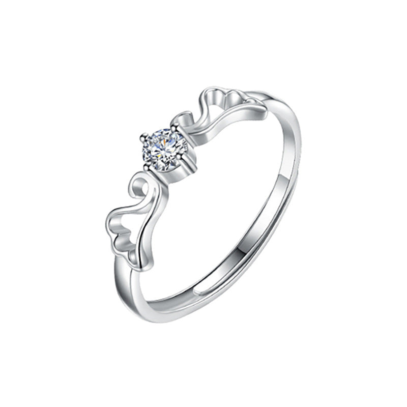 925 Sterling Silver Moissanite Angel Wing Couple Ring
