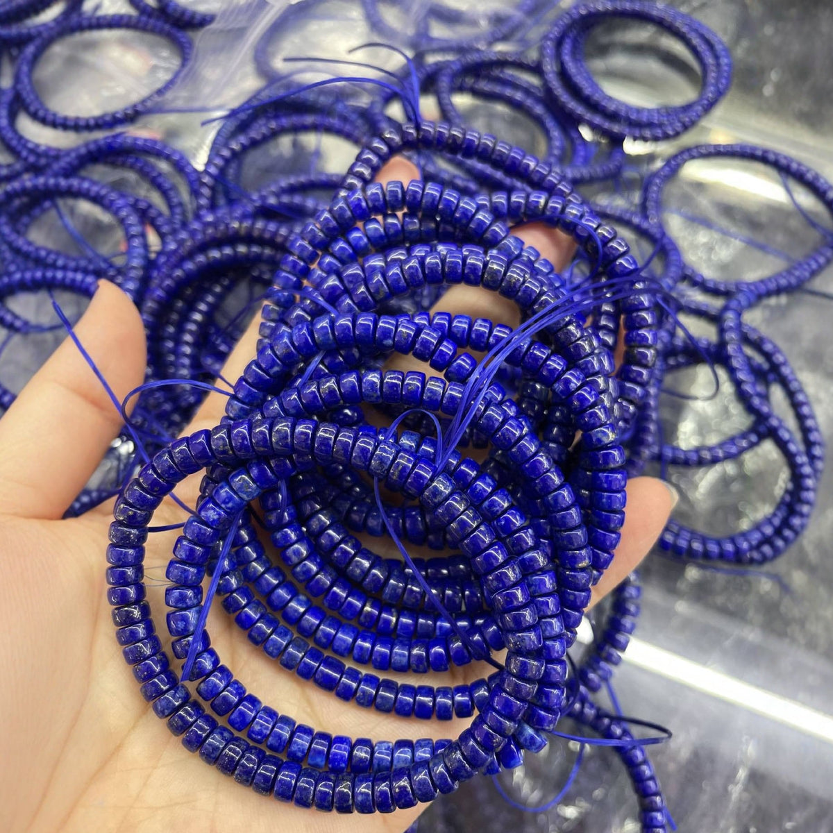 Natural Lapis Lazuli Tablet-Bead Bracelet