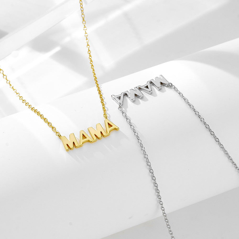 S925 Sterling Silver Electroplated 14K Glossy Mama Letter Pendant Mother's Day Necklace