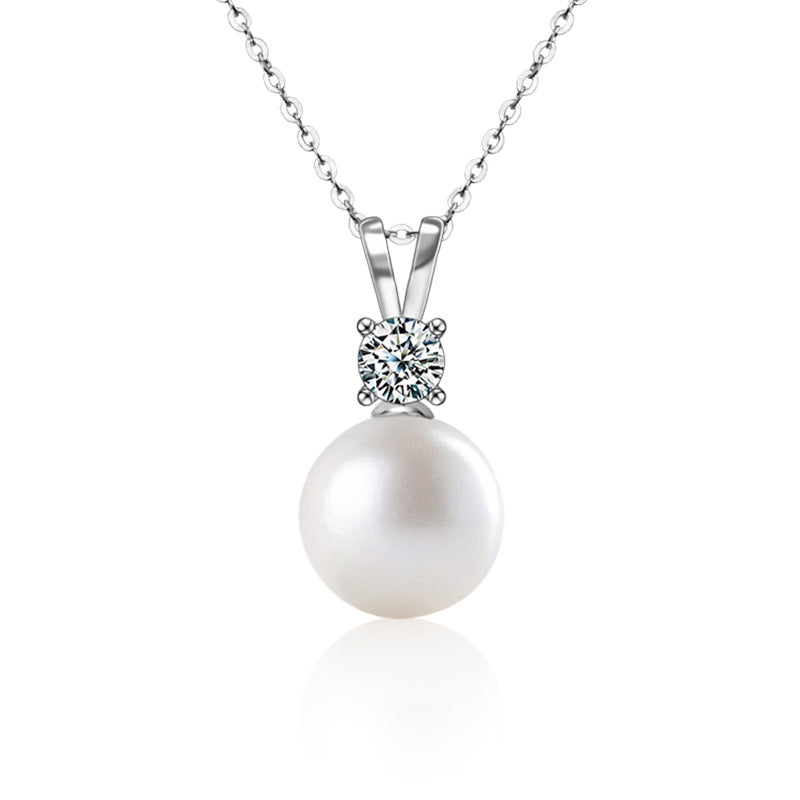 S925 Sterling Silver Moissanite Pearl Necklace