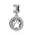 S925 Sterling Silver Round Pet Paw Print Zircon Trim Pendant