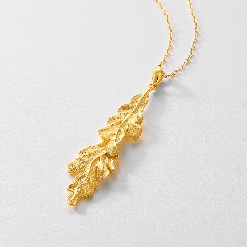 S925 Sterling Silver Gold-Plated 3D Leaf Pendant Necklace