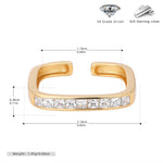 S925 sterling silver exquisite open ring set with square zircon stones