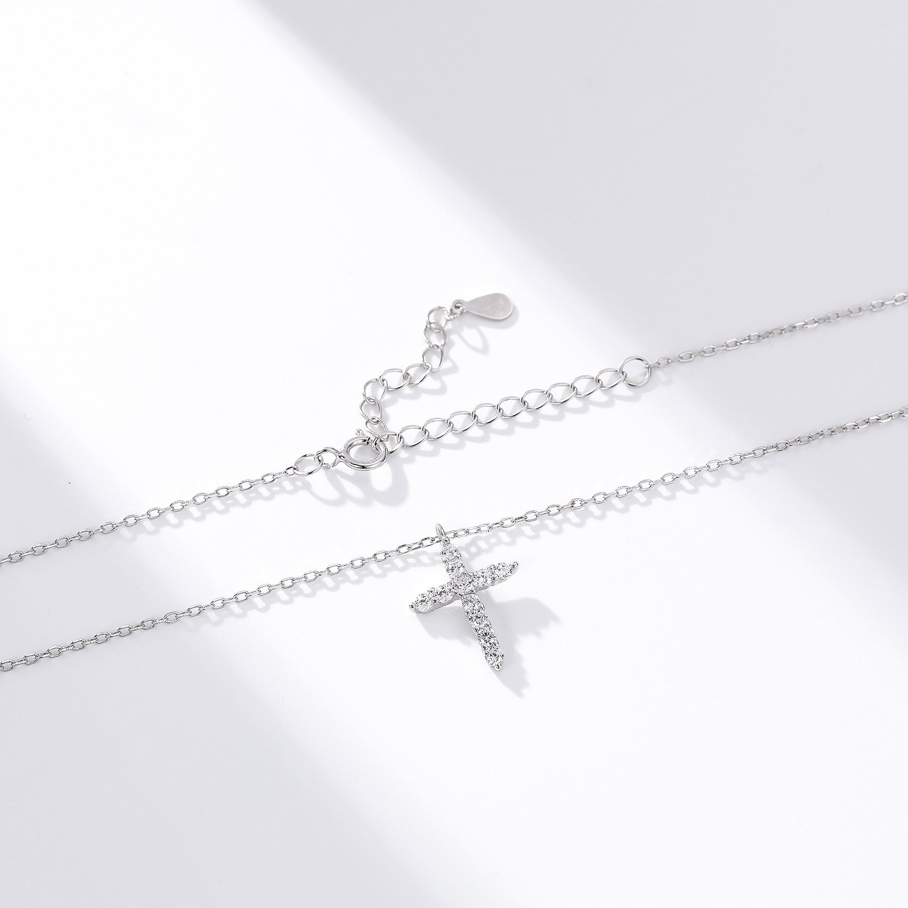 S925 Sterling Silver Faith Pendant with Zircon Cross Necklace