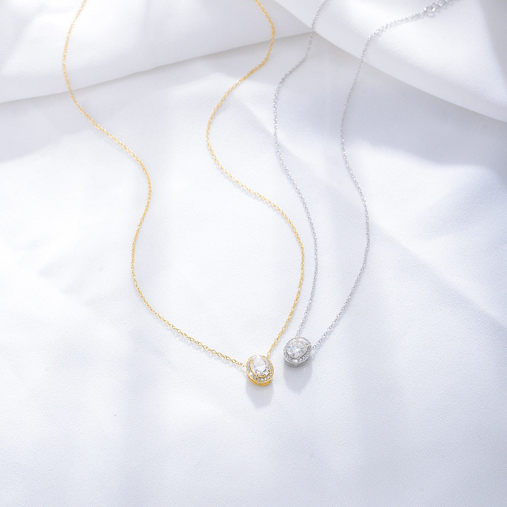 S925 Sterling Silver Oval Micro Inlaid Zircon Necklace
