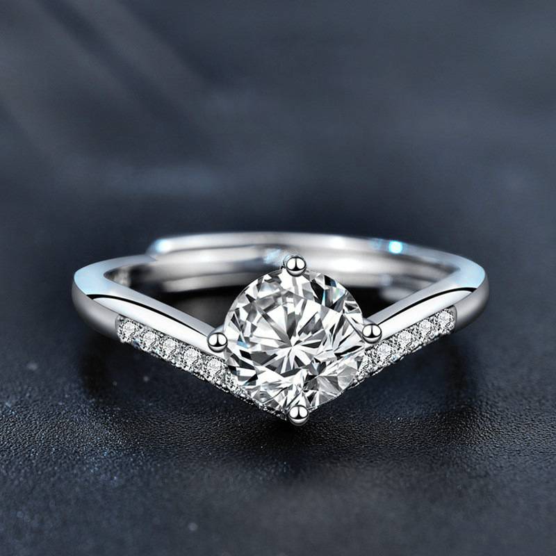S925 Sterling Silver Princess Crown Moissanite Ring
