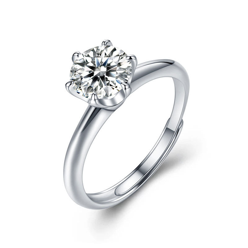 925 Sterling Silver Moissanite Six-Prong Wedding Ring