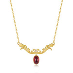 S925 Sterling Silver Court Style Natural Garnet Pendant Necklace