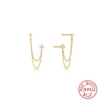 S925 Sterling Silver Chain Tassel Earrings with Zirconia Studs