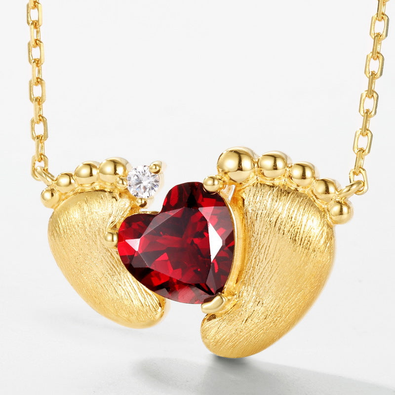 S925 Sterling Silver Gold-Plated Feet-Shaped Pomegranate Zircon Necklace