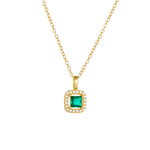 S925 Sterling Silver Square Emerald Zircon Pendant Necklace