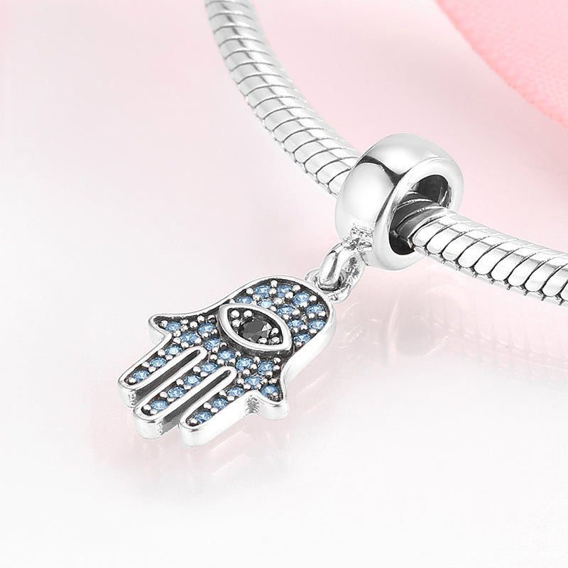 S925 Sterling Silver Hamsa Hand Blue Zircon Eye Design Pendant