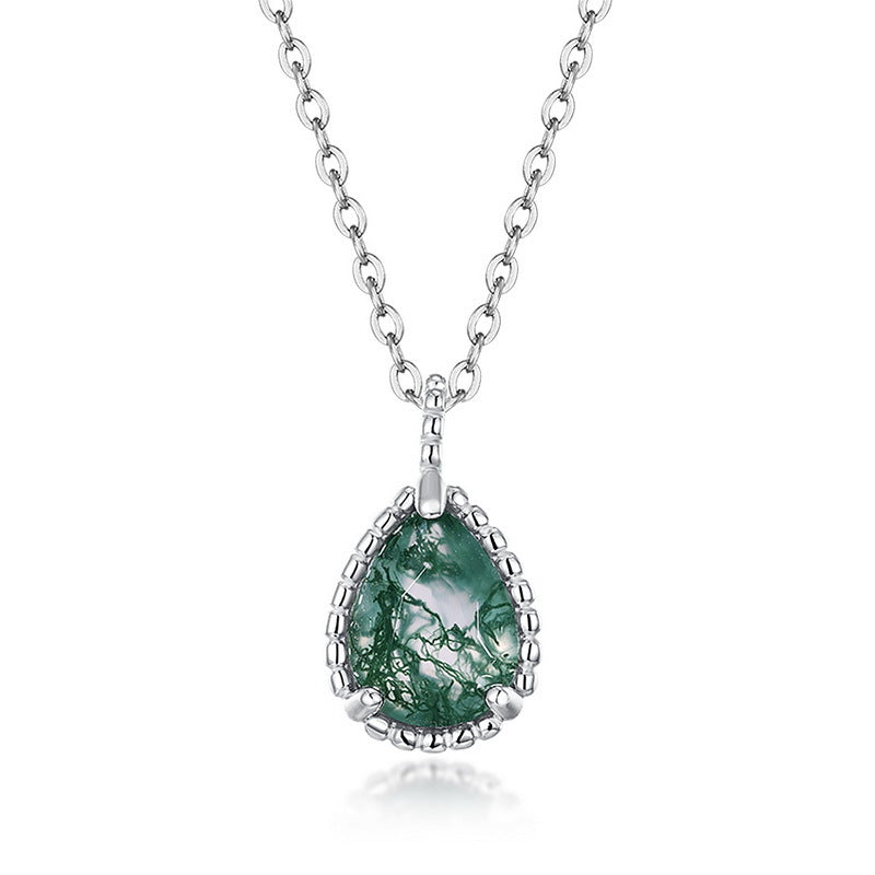 S925 Sterling Silver Garnet Pendant Clavicle Chain Necklace