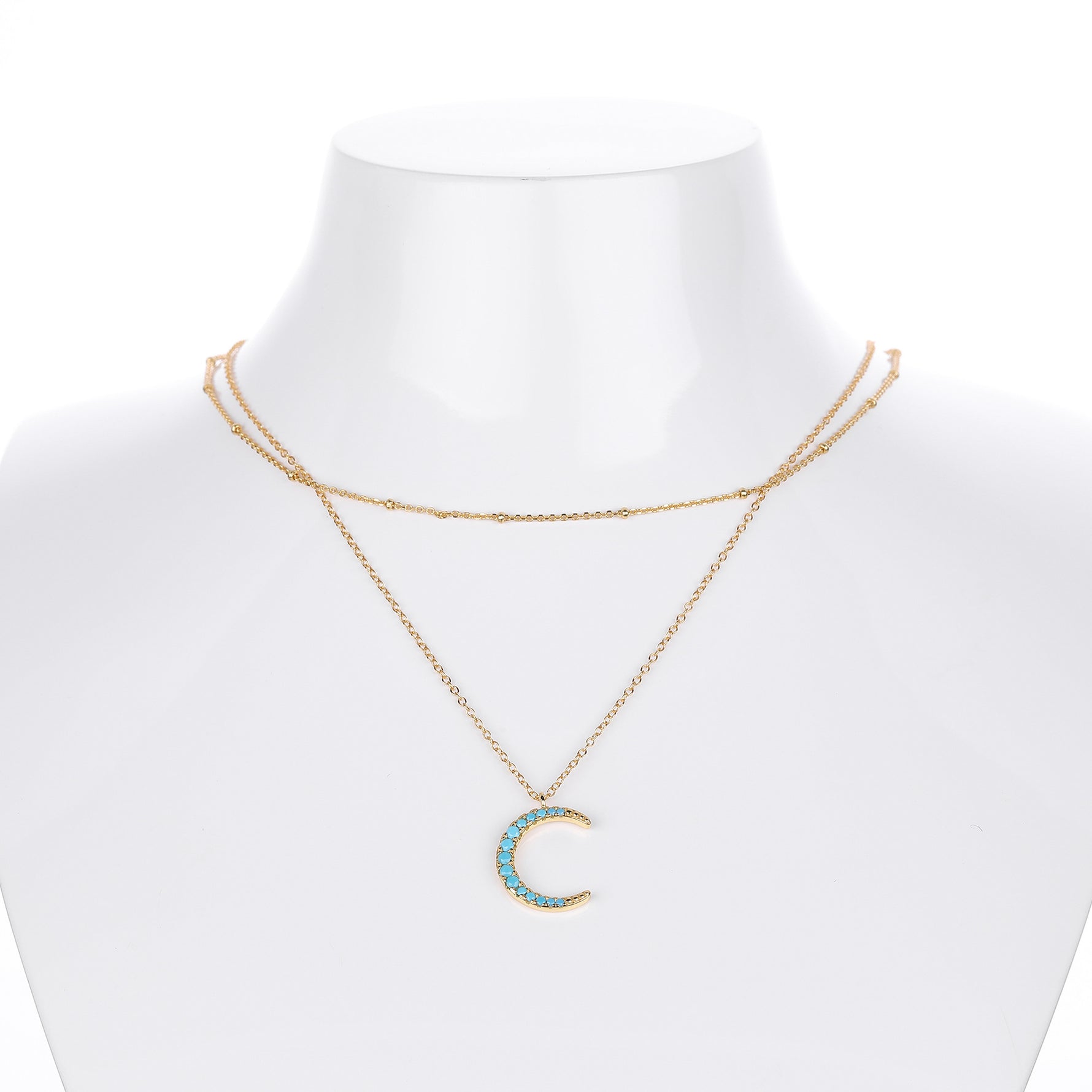 S925 Sterling Silver Moon Double Layer Necklace