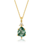 S925 Sterling Silver Inlay Natural Green Agate Pendant Necklace