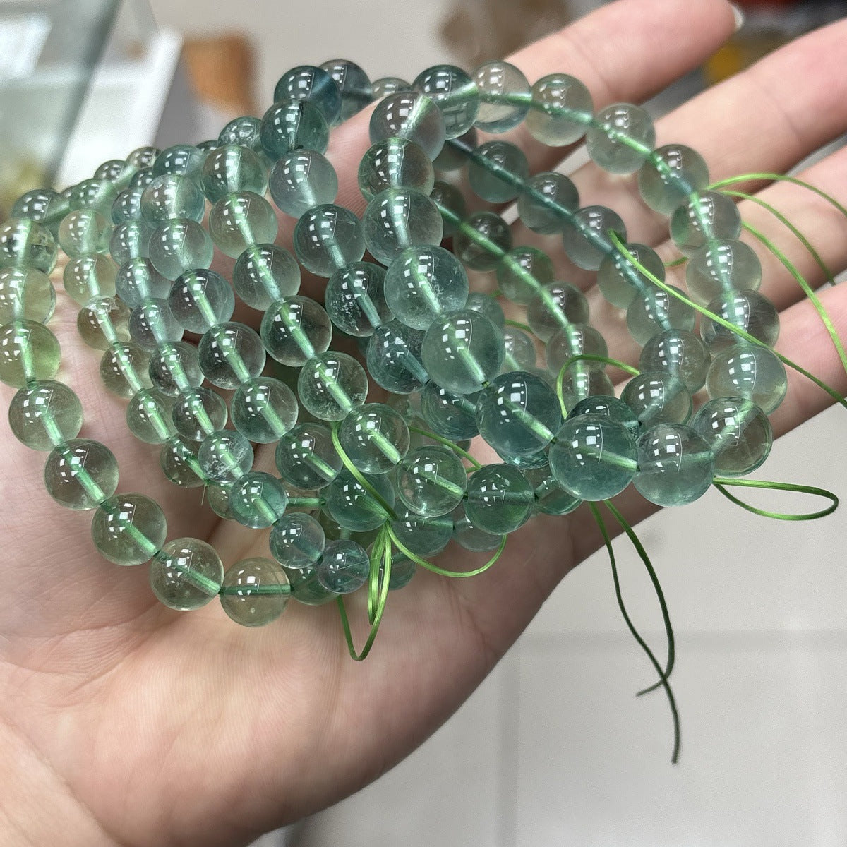 High-clarity natural green fluorite crystal bracelet