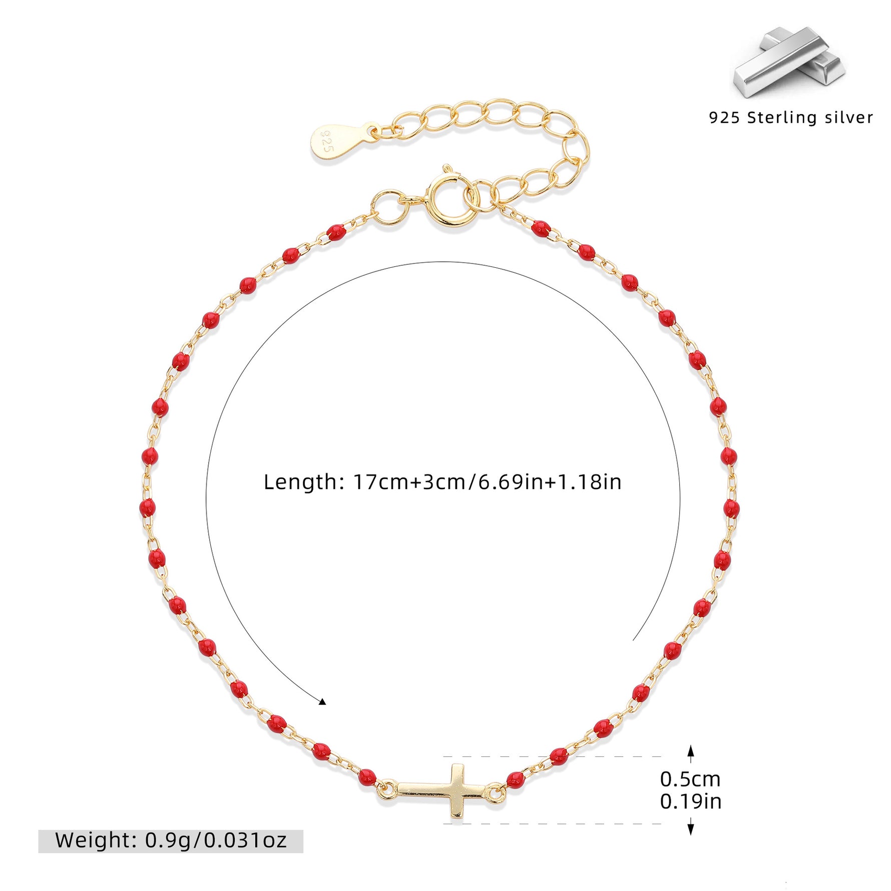 S925 Sterling Silver Cross Bracelet with Colorful Enamel Detail