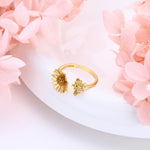 S925 Sterling Silver Creative Personalized Sunflower Bee Zirconia Ring