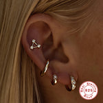 S925 Sterling Silver Octagonal Star Textured Hoop Earrings with Zirconia Inlay