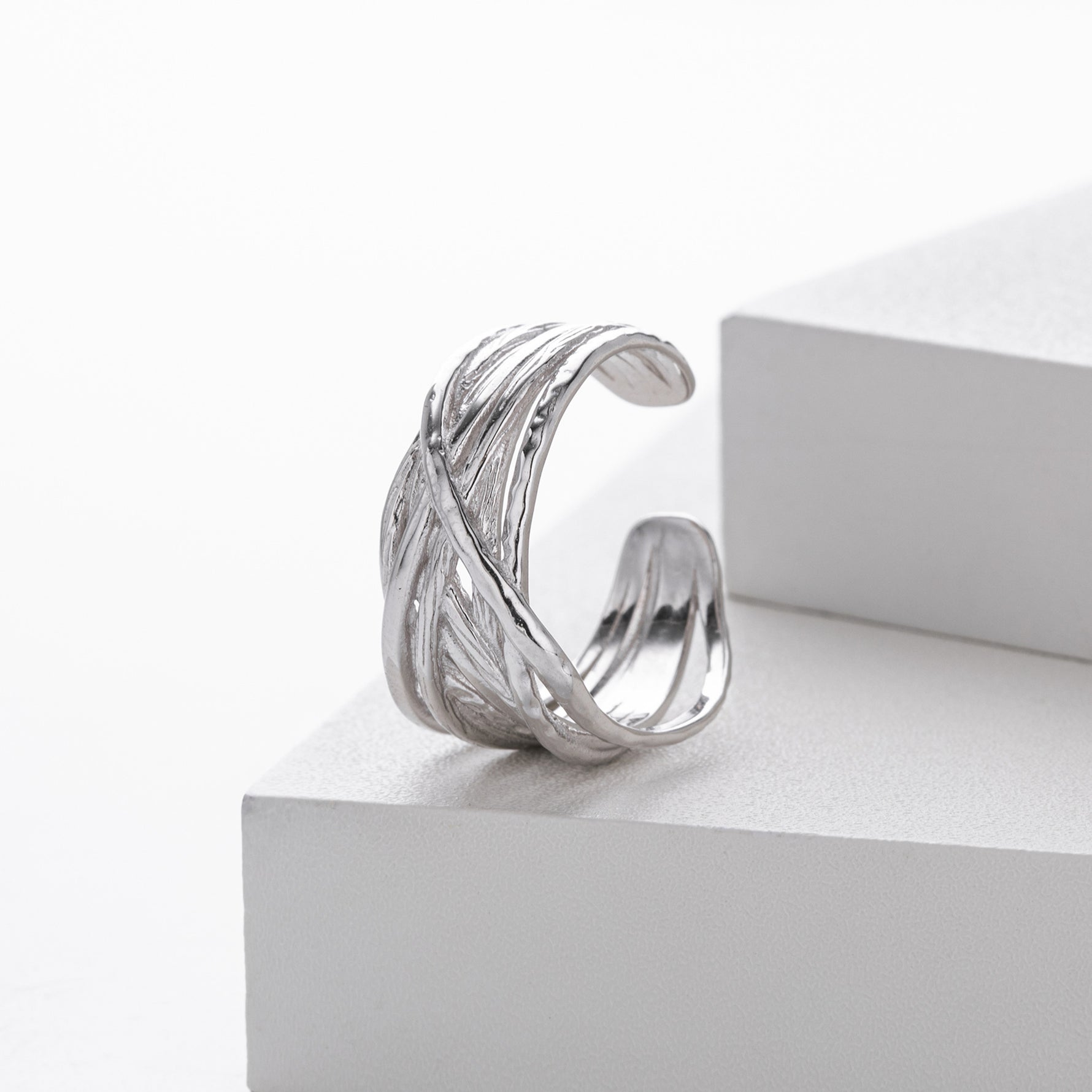 S925 sterling silver ring, stylish and unique irregular multi-layered band