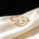 S925 Sterling Silver Open Ring with Flower and Zirconia