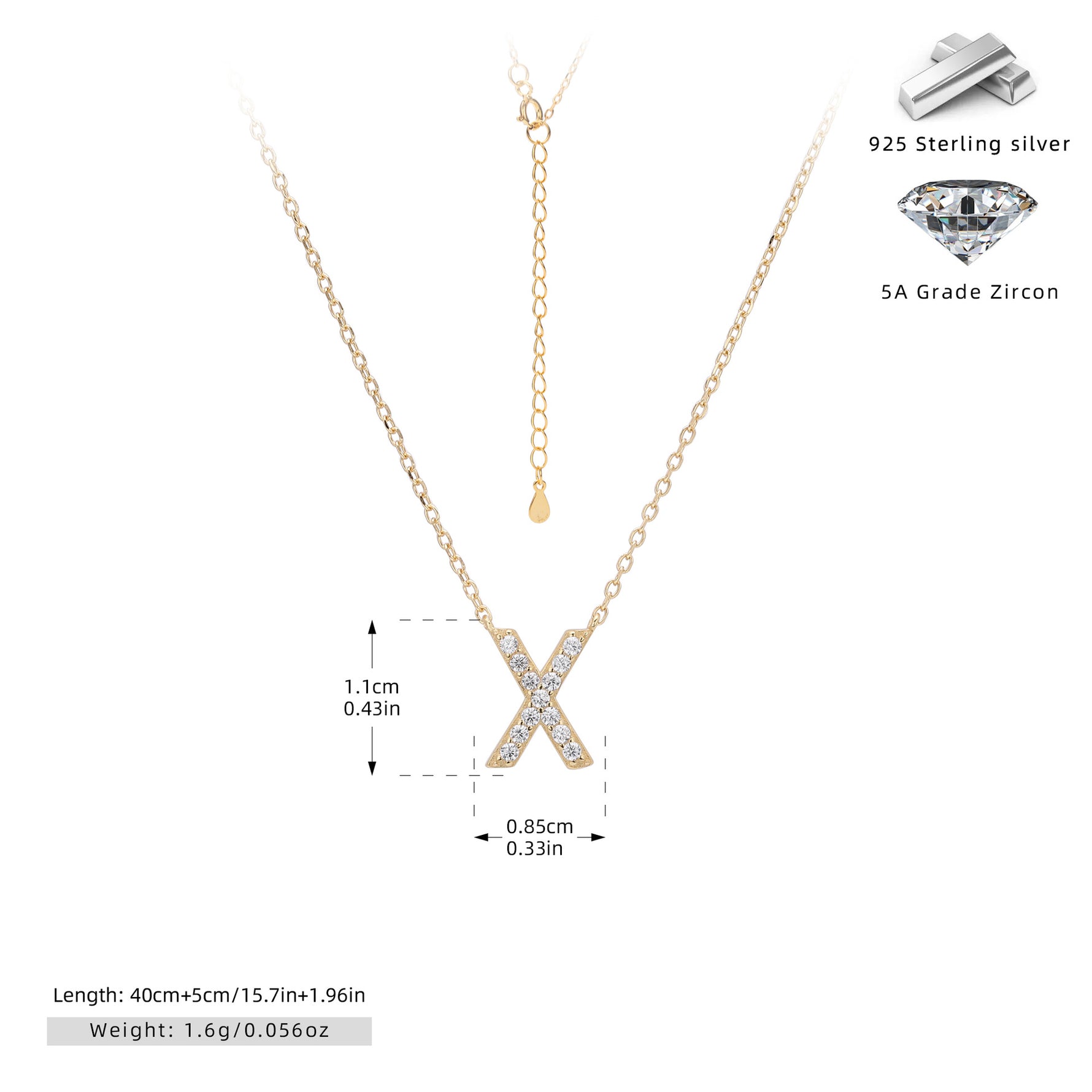 S925 Sterling Silver Simple Zircon Necklace with English Letters