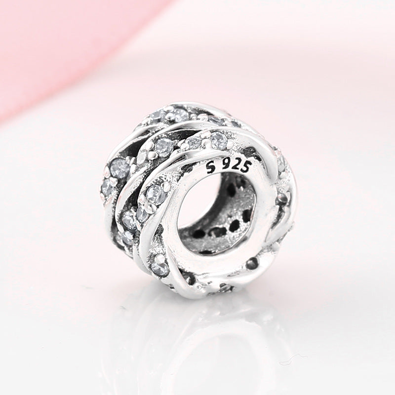 S925 Sterling Silver Hollow Zircon Inlaid Ring Bead Pendant