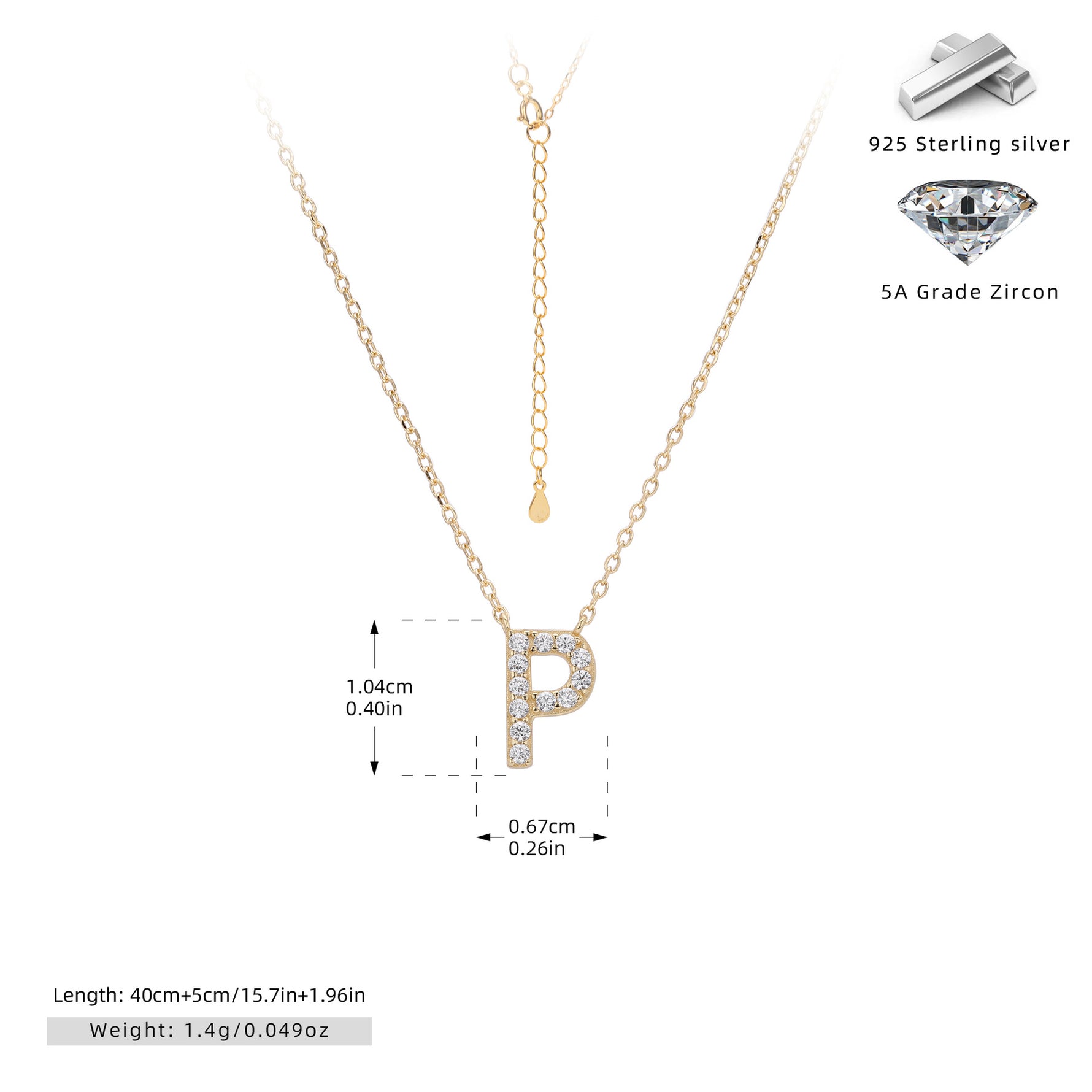 S925 Sterling Silver Simple Zircon Necklace with English Letters