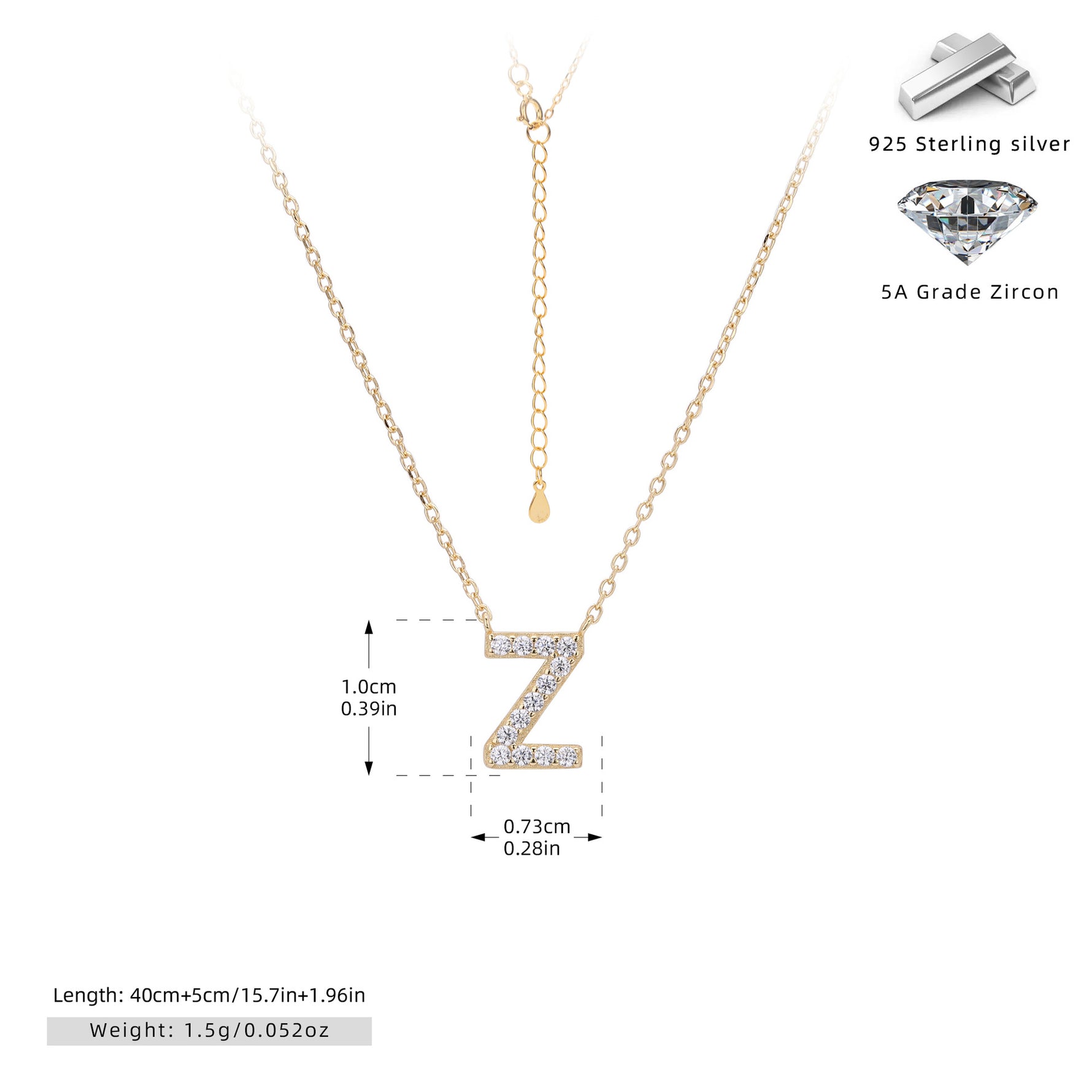 S925 Sterling Silver Simple Zircon Necklace with English Letters