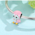 S925 Sterling Silver Pink Penguin Bead Pendant