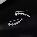 Classic Row-Set Diamond Stud Earrings — 925 Silver, Western-Style Jewelry