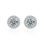 925 Sterling Silver Simple Round Pouch with Four-Prong Moissanite Earrings - Two Ways to Wear