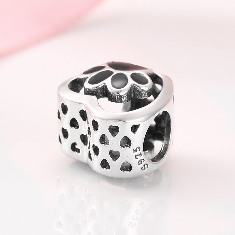 S925 Sterling Silver Heart Paw Print Bead Pendant