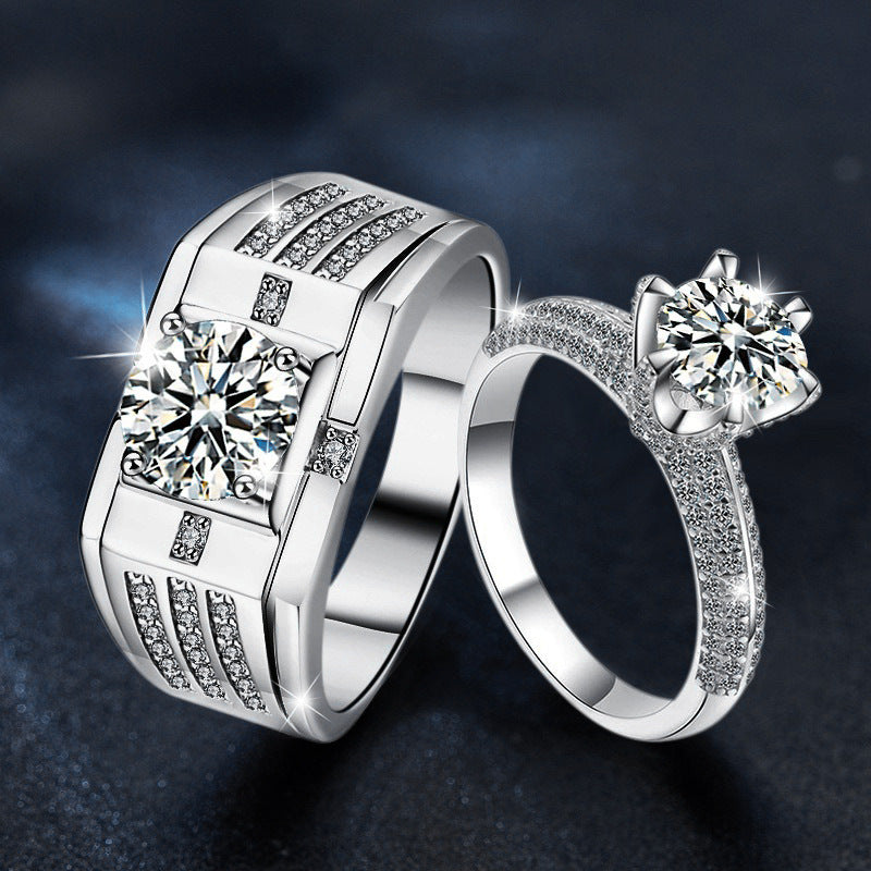 S925 Sterling Silver "Heartbeat" Moissanite Couple Ring
