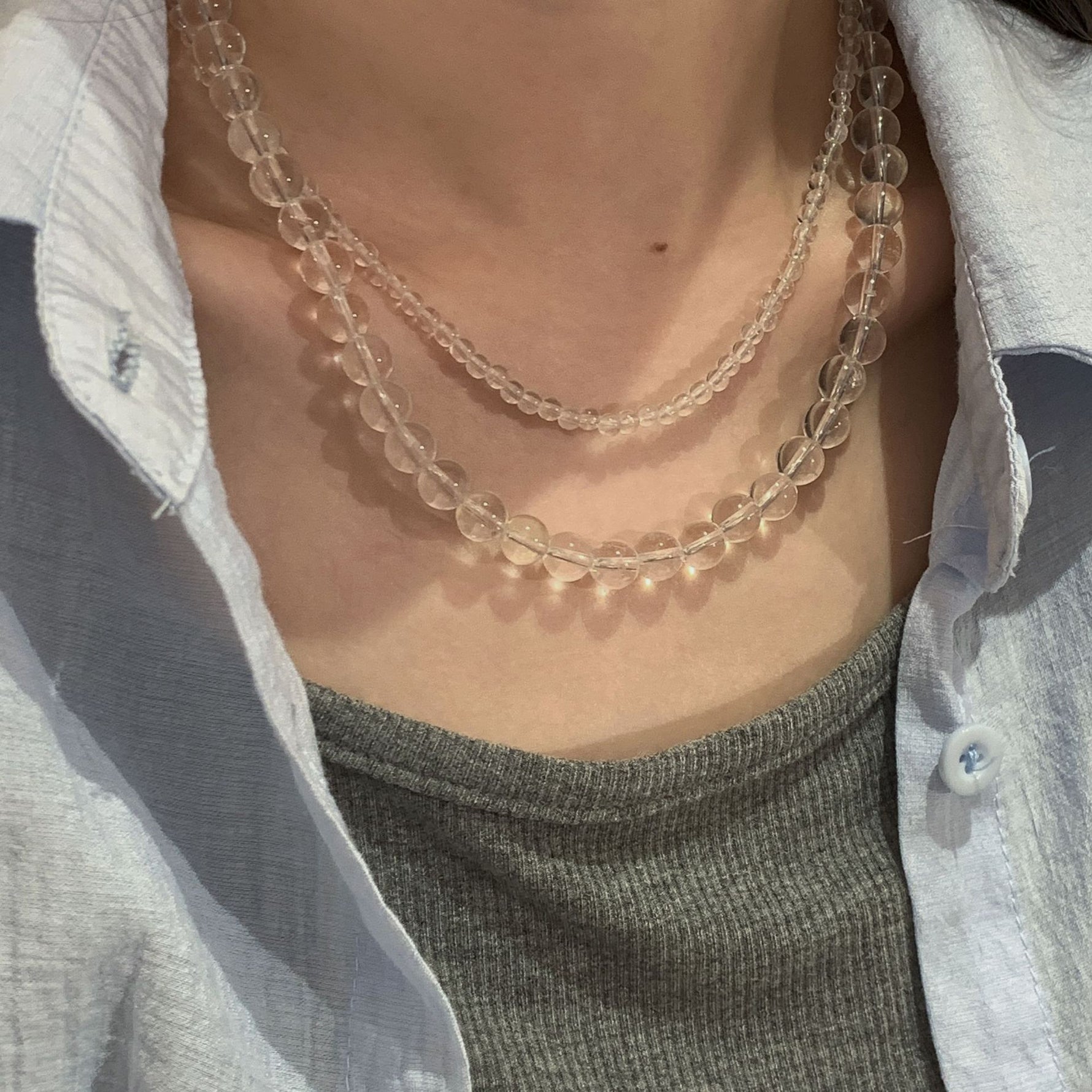 S925 sterling silver natural white crystal necklace
