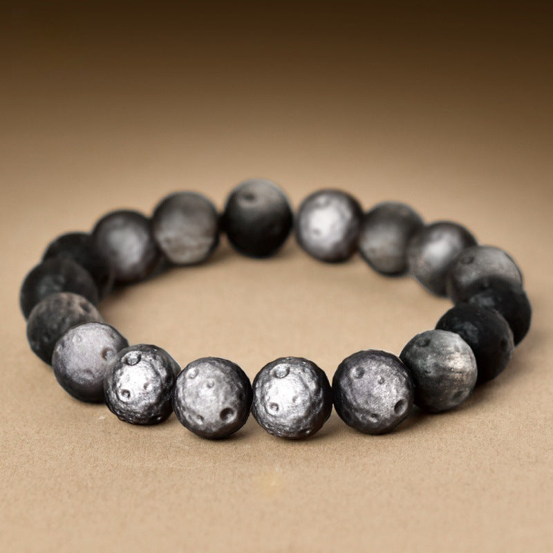 Natural Silver Sheen Obsidian and Meteorite Bracelet