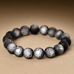 Natural Silver Sheen Obsidian and Meteorite Bracelet