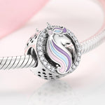 S925 Sterling Silver Unicorn Bead Pendant with Zircon Trim