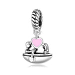 S925 Sterling Silver Pink Heart Shaped Couple Rowing Pendant