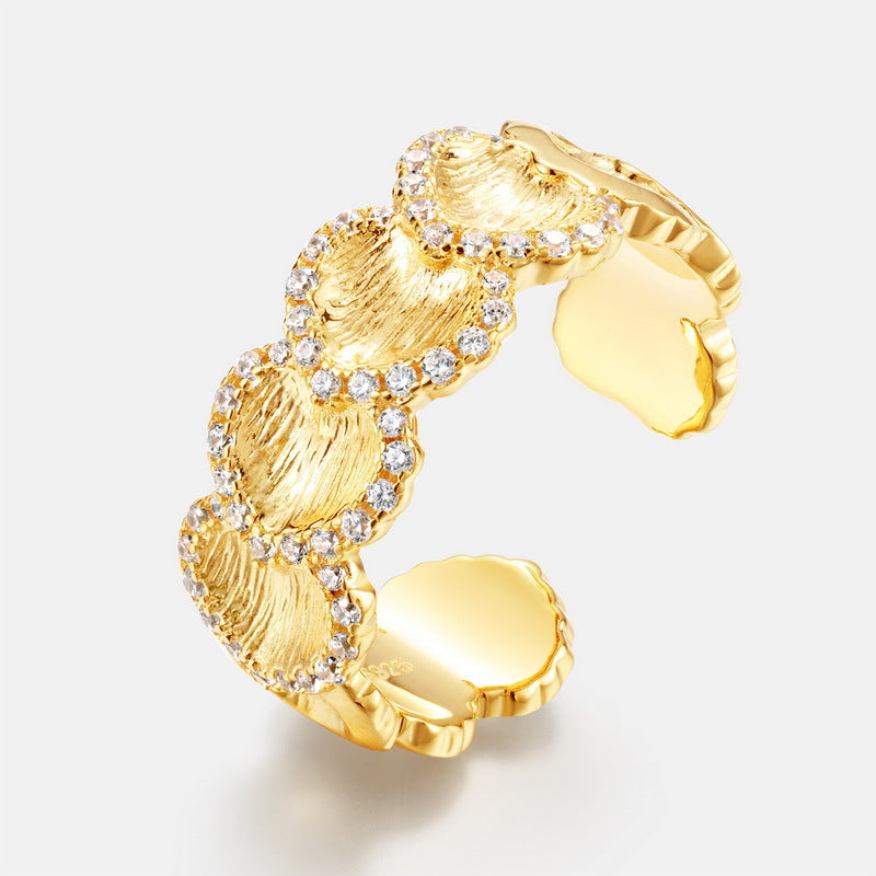S925 Sterling Silver Gold-Plated Ginkgo Zircon Ring
