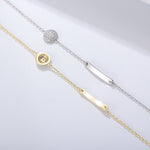 S925 Sterling Silver Geometry Glossy Long Chain Bracelet with Zircon Inlaid