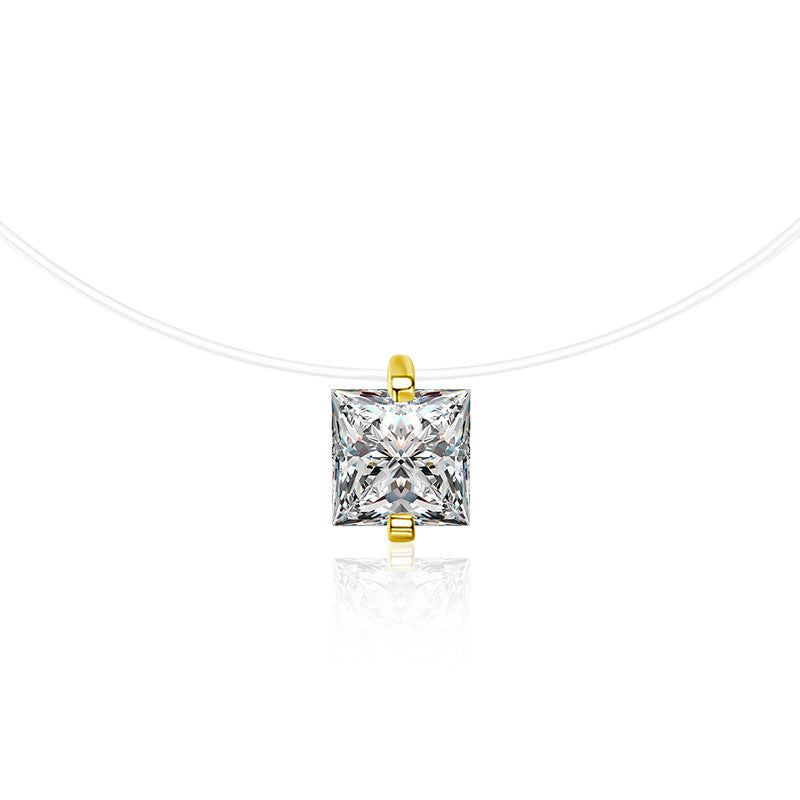 S925 Sterling Silver Moissanite Square Pendant Mermaid Necklace