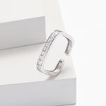 S925 sterling silver exquisite open ring set with square zircon stones