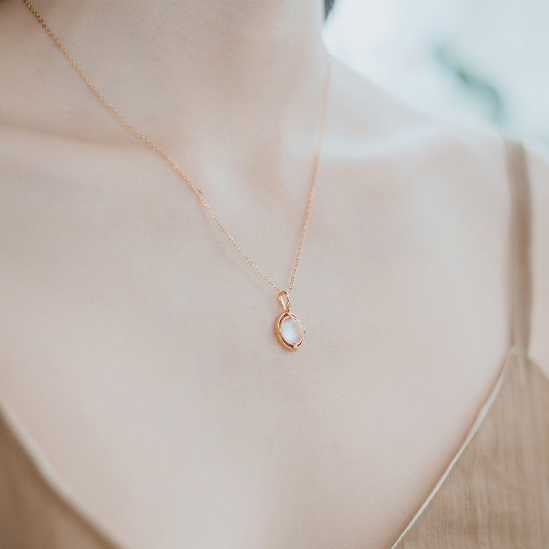 S925 Sterling Silver Gold-Plated Pink Enamel Bird Pendant Necklace
