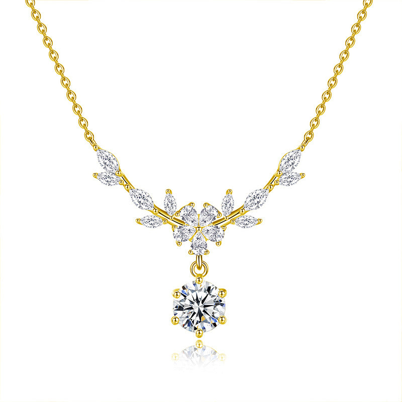 S925 Sterling Silver Moissanite Flower Wheat Necklace