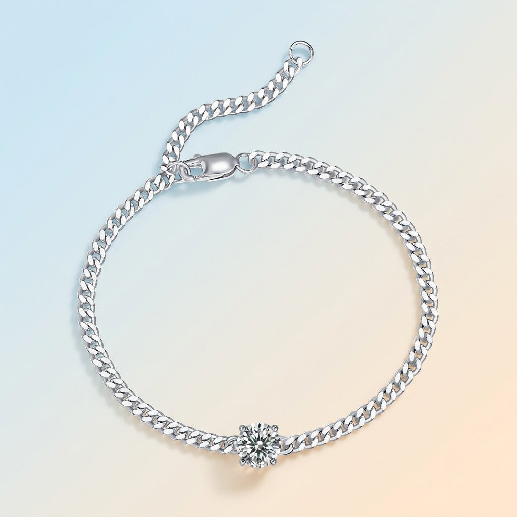 925 Silver Moissanite Cuban Link Bracelet