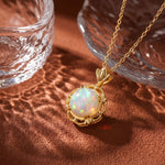S925 Sterling Silver Synthetic Opal Pendant Clavicle Chain Necklace