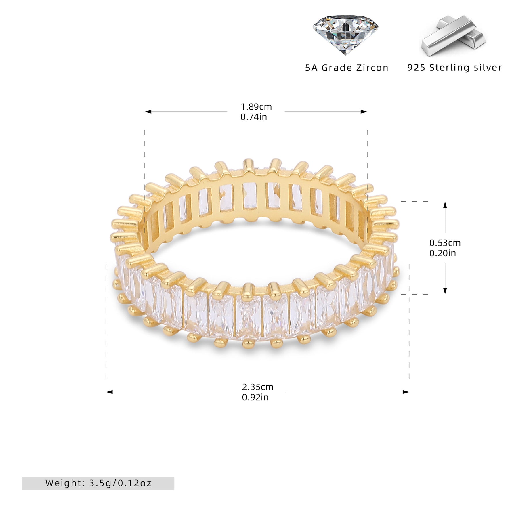 Versatile S925 sterling silver ring with rectangular zircon clusters