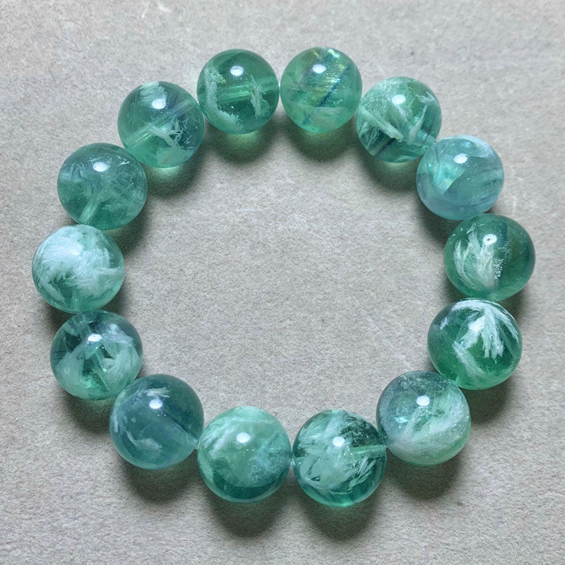 Natural Feather Fluorite Single-Strand Bracelet